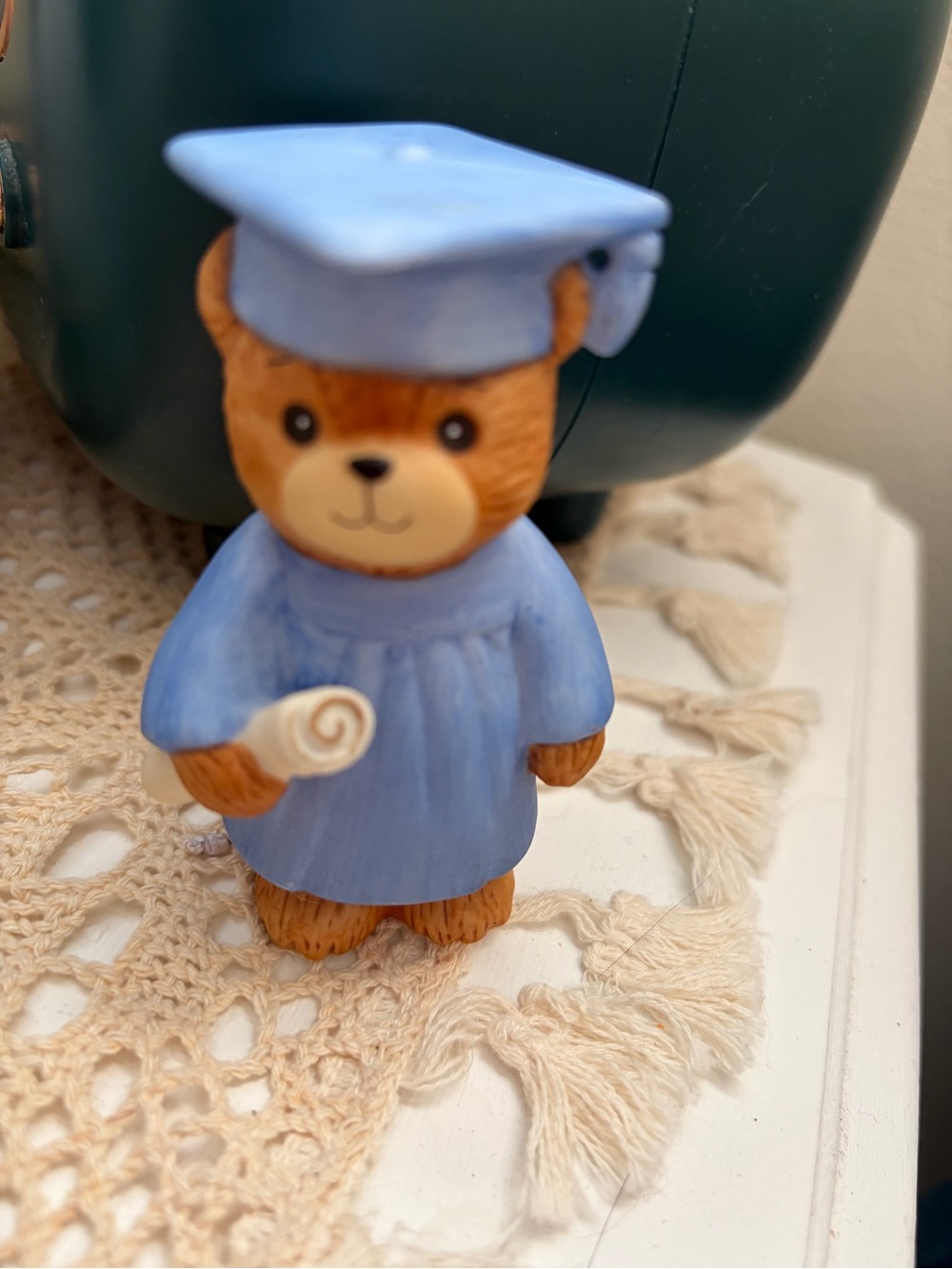 Blue Graduate graduation Teddy Bear ceramic figurine 3.5 inches